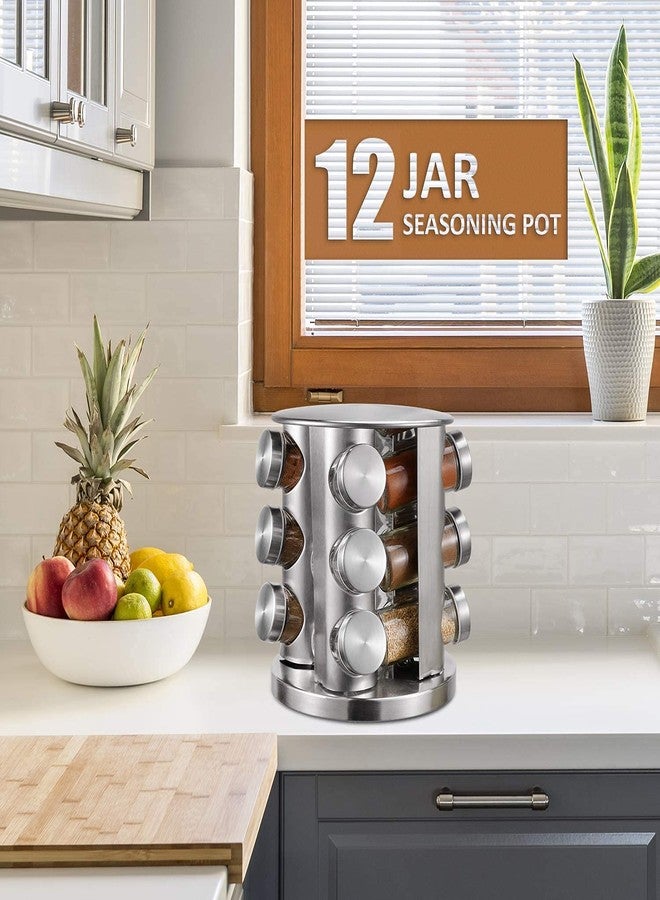 TRAY Stainless steel Multipurpose 360 Degree Revolving Transparent Spice Jar Masala Dani Containers Rack Condiment Set Vatti Anjarai Petti for Kitchen Combo Pack of 12 - Image 5